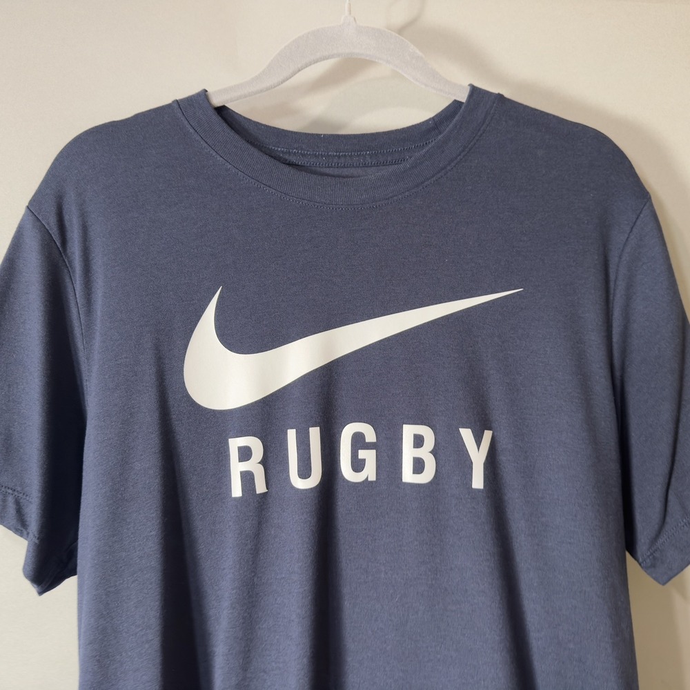 Nike Rugby Dri-FIT T Shirt Mens Medium Blue Swoosh Graphic Athletic Tee